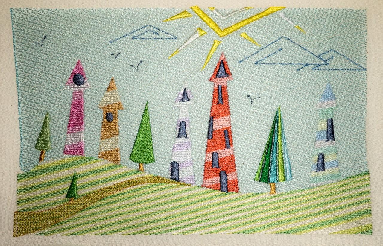 Pointy Village Embroidery Pattern by Doodle Threads